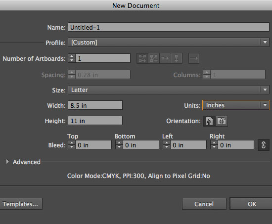 Create a new Illustrator CS6 Document