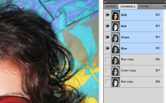 Cutting Out Hair in Photoshop - Duplicate channels