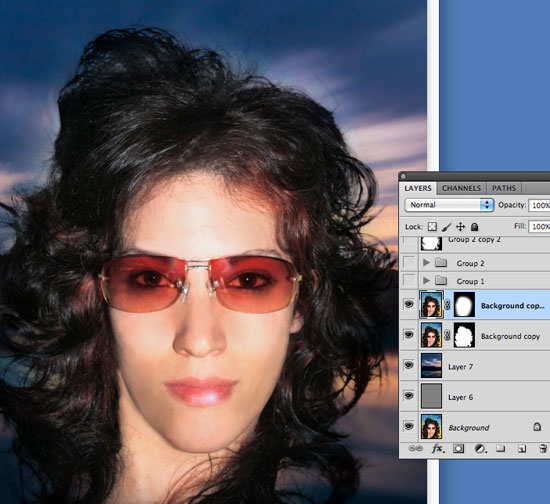 Cutting Out Hair in Photoshop - With new dark background