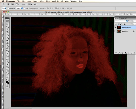 How to Cut Out Hair in Photoshop - merge with the Linear Burn layer