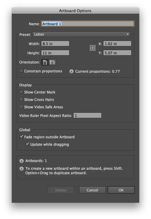 Artboard Options in Illustrator CS6