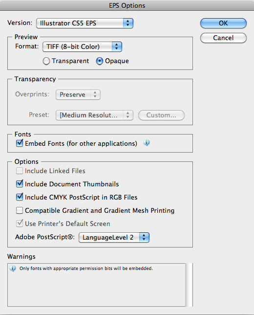 Illustrator EPS dialogue box - opaque Preview