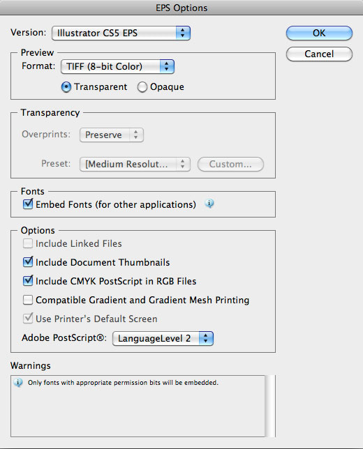 Illustrator EPS dialogue box - opaque Preview