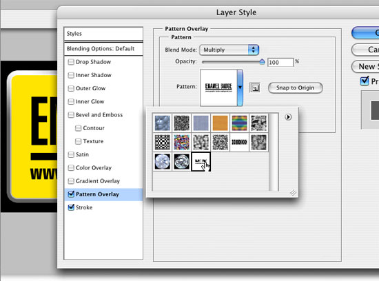 Create a layer style pattern overlay