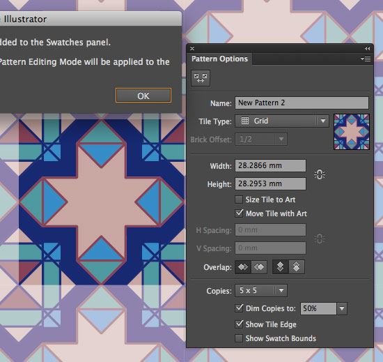 Pattern Options palette in Illustrator CS6
