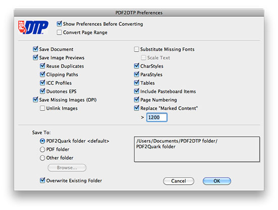 PDF2DTP Quark Preferences