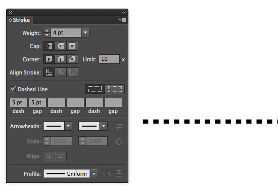 Stroke palette in Illustrator